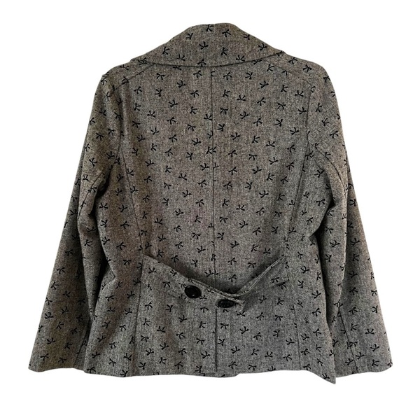 Needle & Thread Black Gray Bow Print Women's Double-Breasted Pea Coat Jacket L - Picture 4 of 7